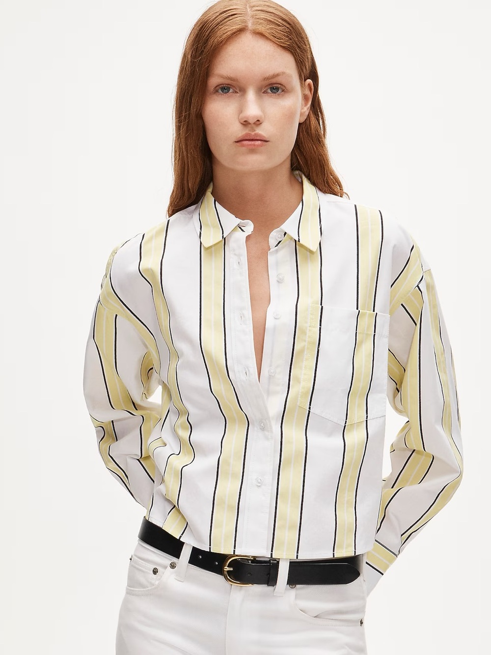 J Crew Étienne cropped button-up shirt in striped neon cotton poplin NWT - Picture 3 of 9